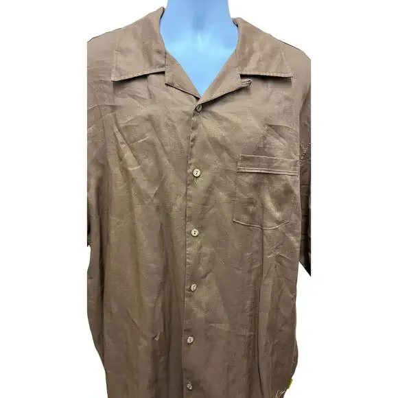 Steve Harvey Linen Men's Size 4XL Black Button Down Shirt w Pockets Short Sleeve - Picture 4 of 5